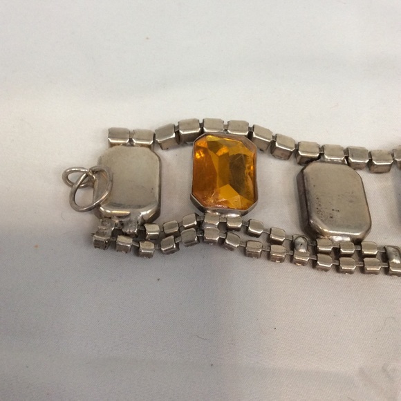 VINTAGE METAL SKULL ORANGE RHINESTONE BRACELET - Picture 6 of 12